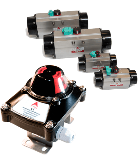 Limit switch box and compact pneumatic actuators for position sensing