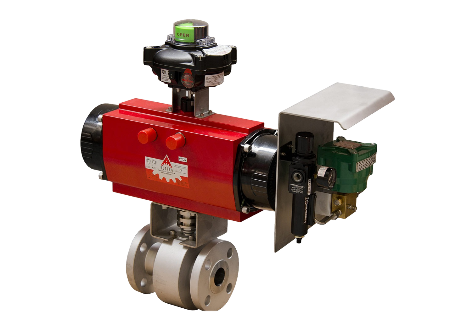 Special ACTREG actuator assembly on a ball valve, with switch box and positioner
